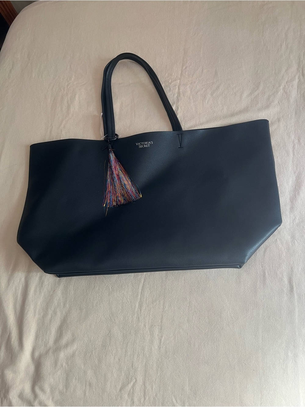 Victoria's Secret Black Tote with Multicolor Tassel Accent